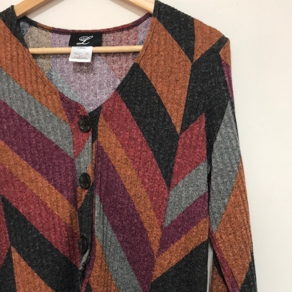 LIBRA chevron print ribbed button front long cardigan Small - Picture 2 of 10